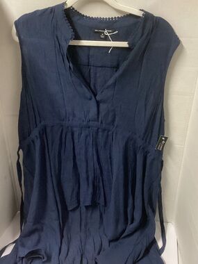 Zac & Rachel Navy V-Neck Sleeveless Gauze Tunic with Side Ties